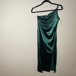 Small emerald green satin dress